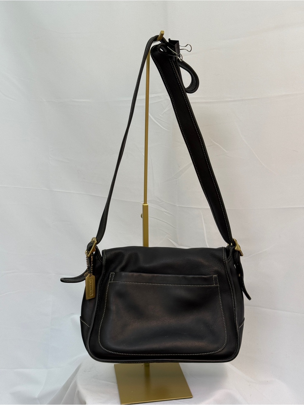 Classic Black Leather Crossbody Bag with Buckle - Picture 2 of 7